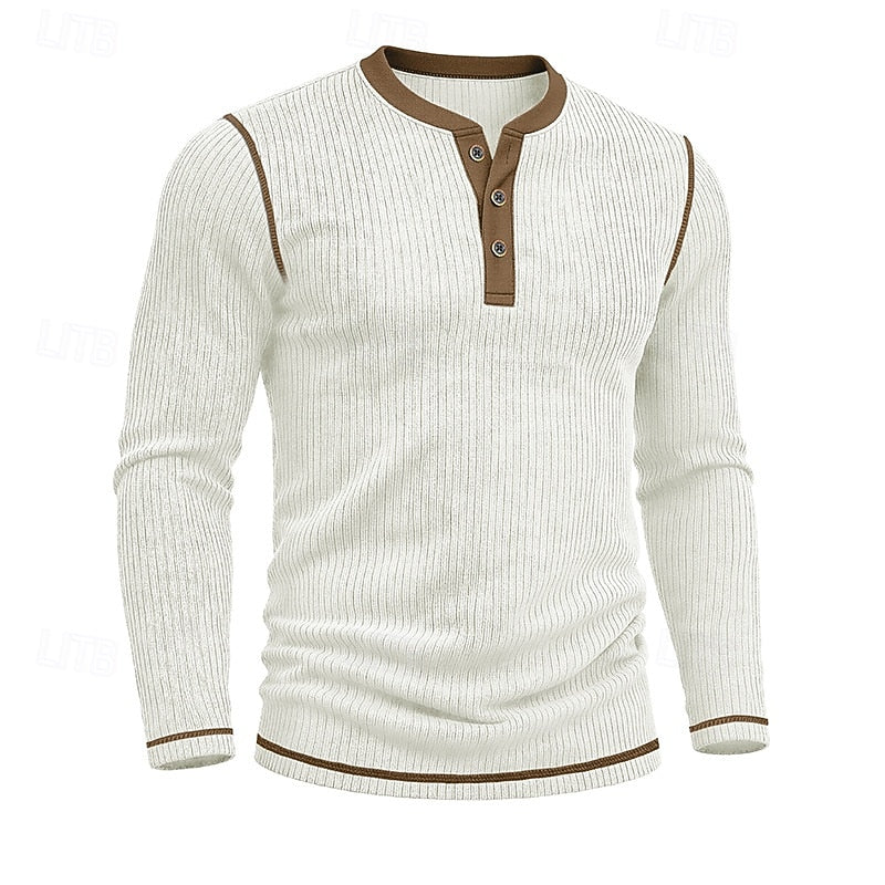 Henley Shirt Mens Ribbed Texture Long Sleeve Placket Soft Jersey