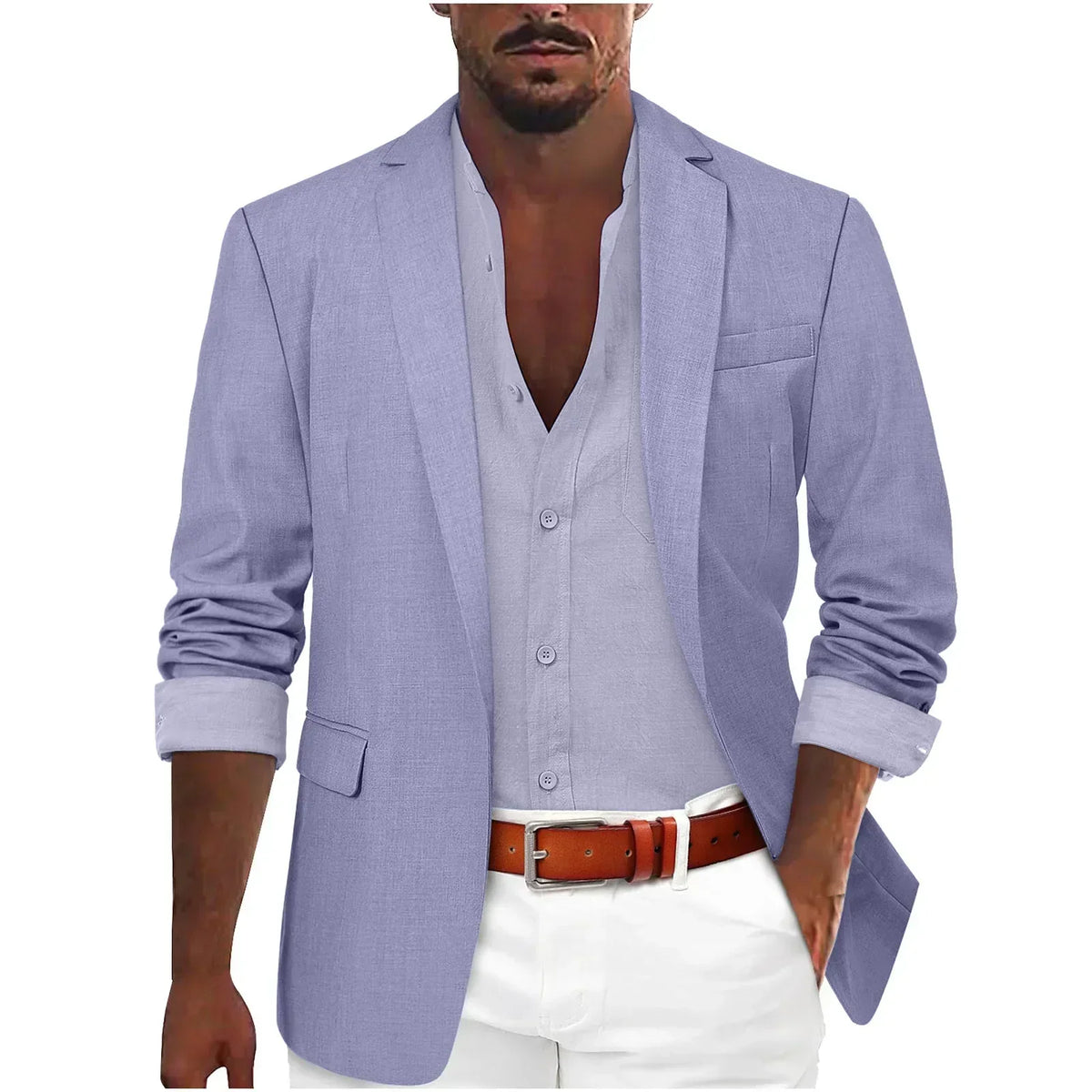 Blazer Mens Relaxed Linen Look Notch Lapel Single Button Unlined