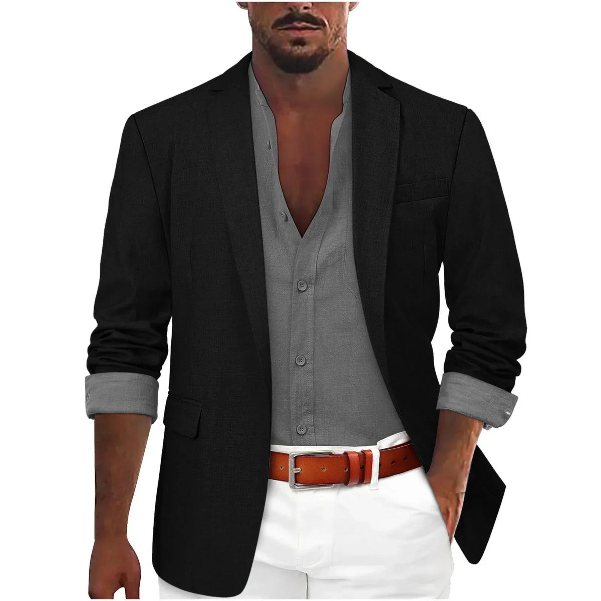 Blazer Mens Relaxed Linen Look Notch Lapel Single Button Unlined