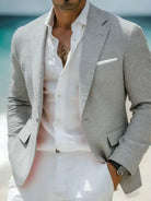 Blazer Mens Linen Look Soft Shoulder Notch Lapel Patch Pocket