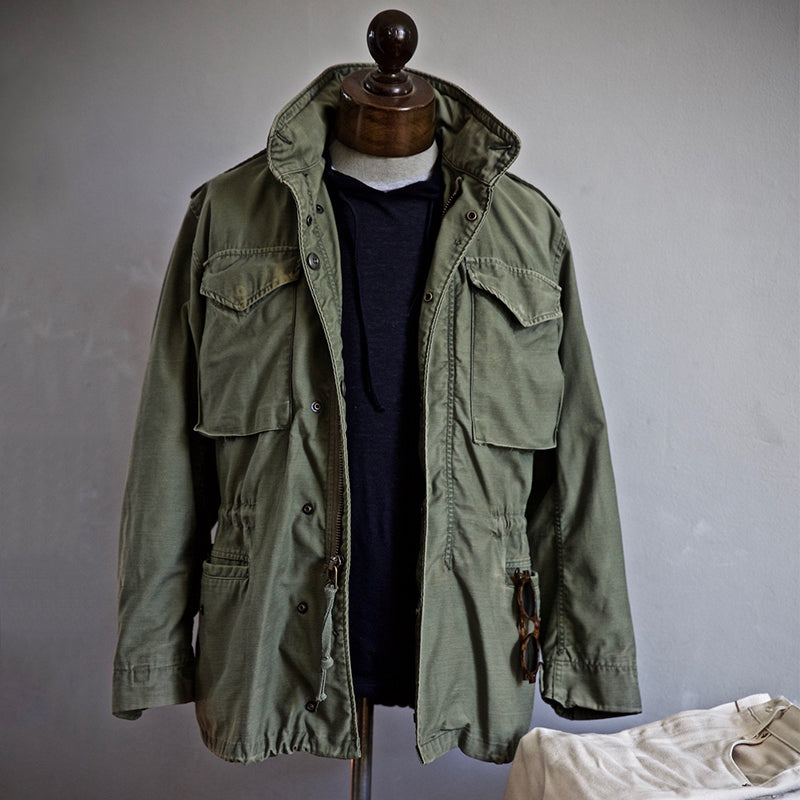 Field Jacket Mens Military Four Pocket Stand Collar Drawstring Waist