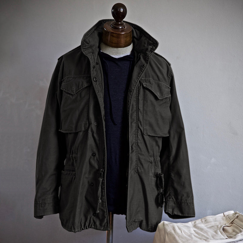 Field Jacket Mens Military Four Pocket Stand Collar Drawstring Waist