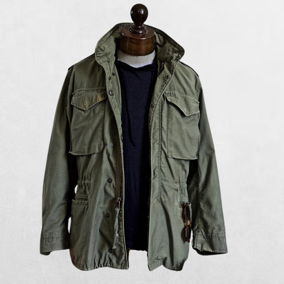 Field Jacket Mens Military Four Pocket Stand Collar Drawstring Waist