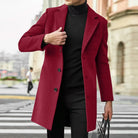 Wool Coat Mens Single Breasted Notch Lapel Mid Length Overcoat