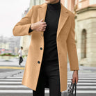 Wool Coat Mens Single Breasted Notch Lapel Mid Length Overcoat