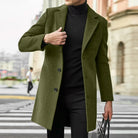 Wool Coat Mens Single Breasted Notch Lapel Mid Length Overcoat