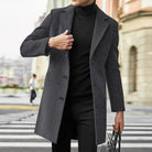 Wool Coat Mens Single Breasted Notch Lapel Mid Length Overcoat
