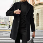 Wool Coat Mens Single Breasted Notch Lapel Mid Length Overcoat