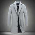 Wool Coat Mens Single Breasted Notch Lapel Mid Length Overcoat