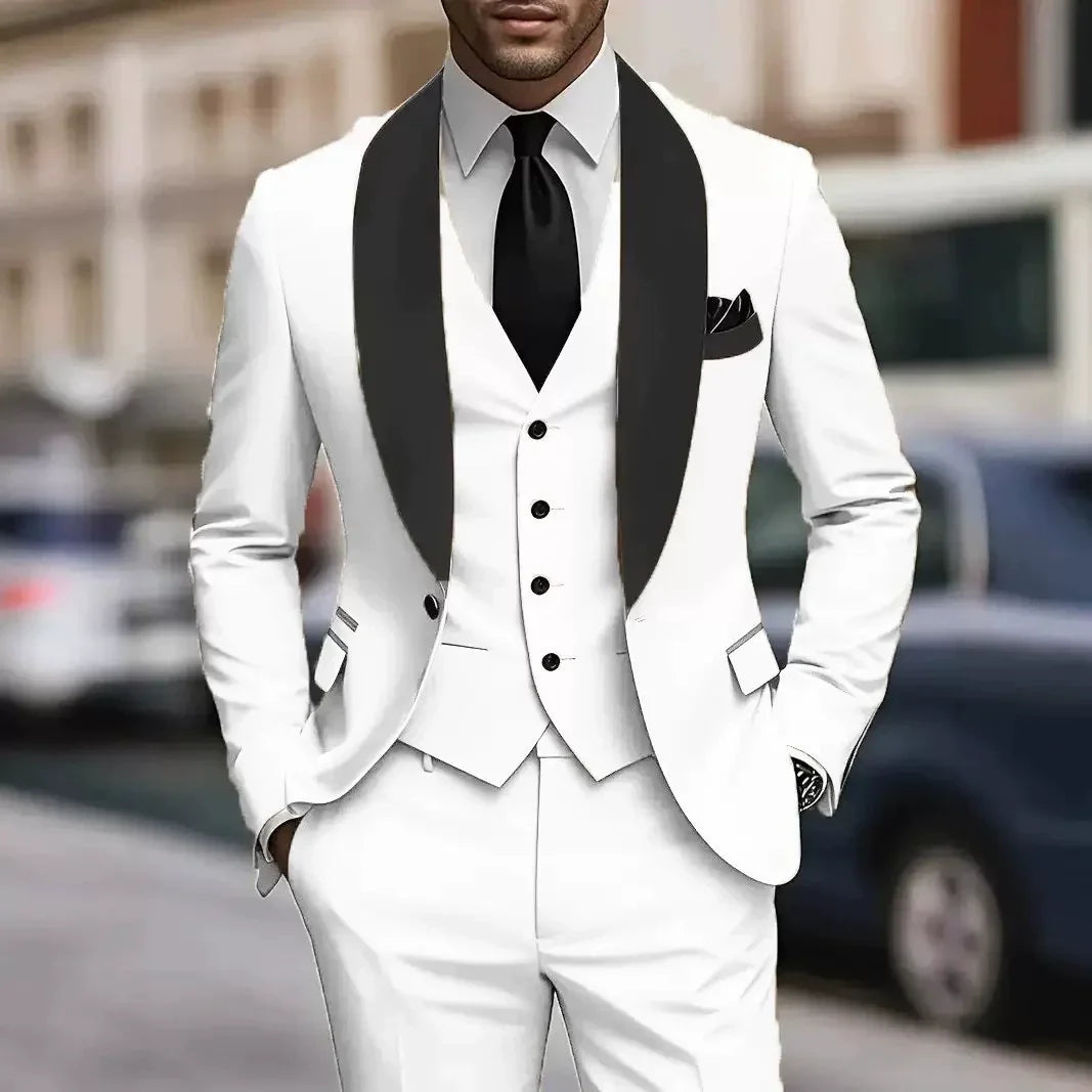 Tuxedo Mens Three Piece Shawl Collar Contrast Lapel Waistcoat Formal