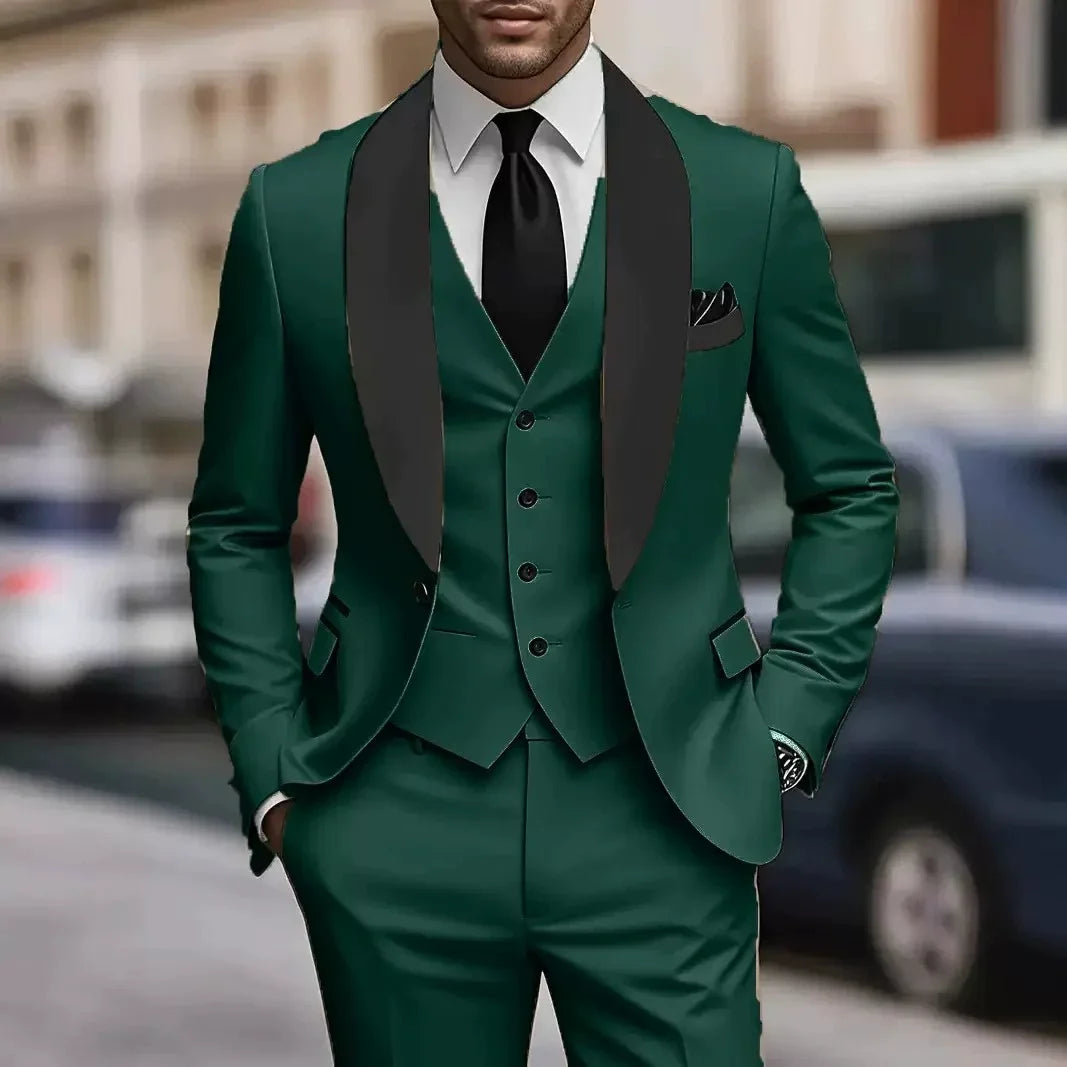 Tuxedo Mens Three Piece Shawl Collar Contrast Lapel Waistcoat Formal
