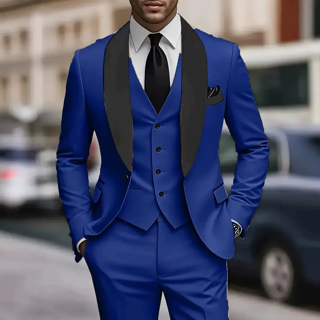 Tuxedo Mens Three Piece Shawl Collar Contrast Lapel Waistcoat Formal