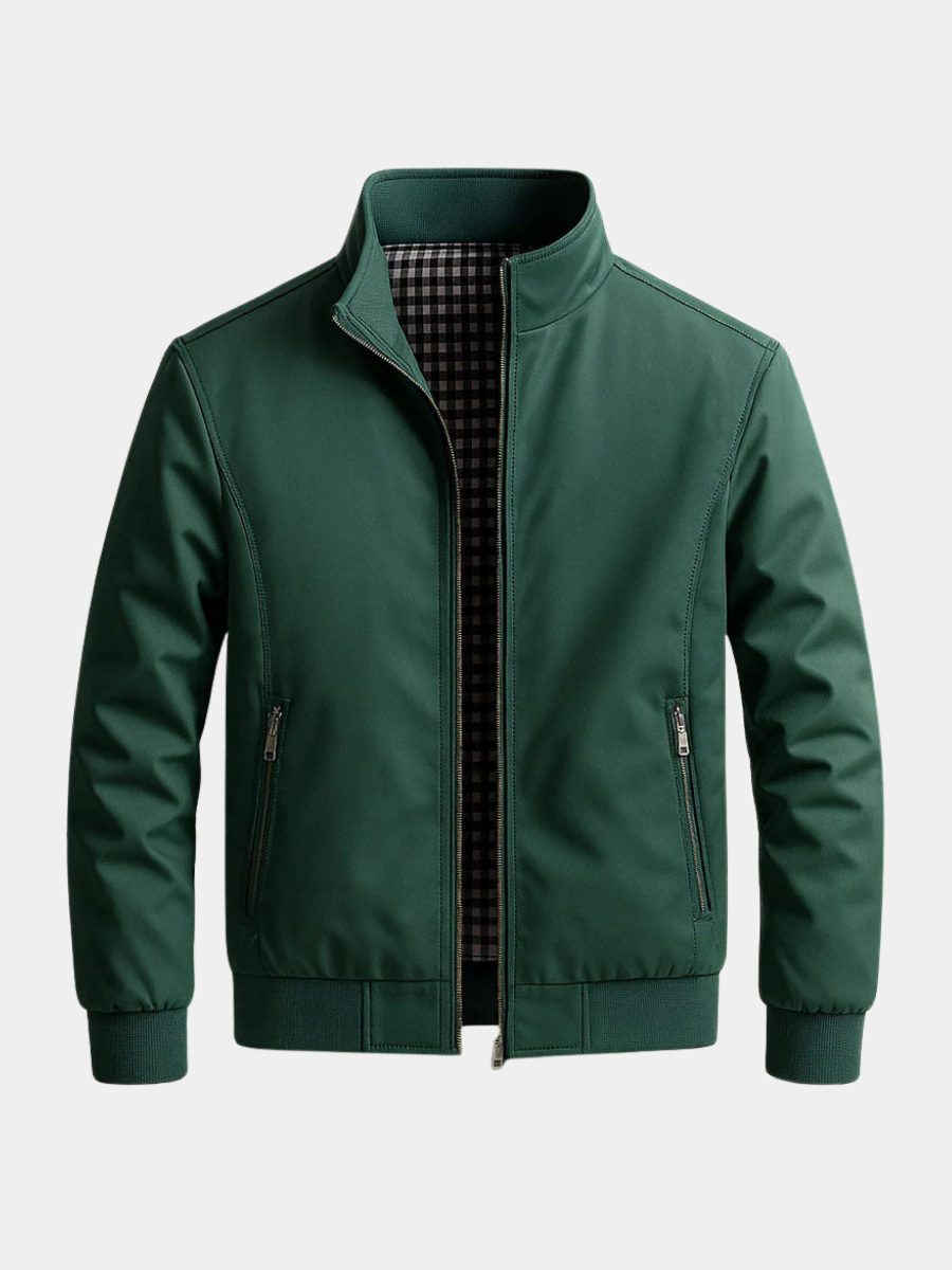 Harrington Jacket Mens Stand Collar Zip Front Check Lined Bomber