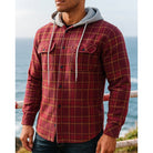 Flannel Shirt Jacket Mens Hooded Plaid Button Front Warm Overshirt
