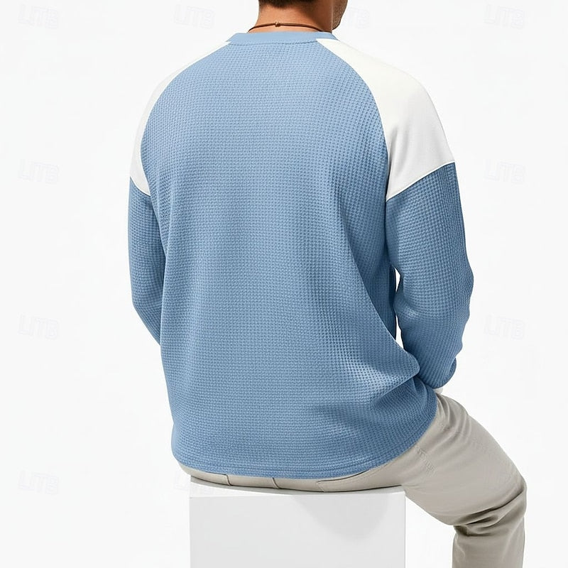 Henley Shirt Mens Colour Block Long Sleeve Button Placket Contrast