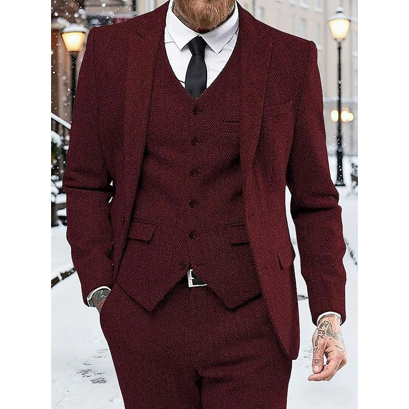 Three Piece Suit Mens Sharp Jacket Waistcoat Trouser Wedding Formal