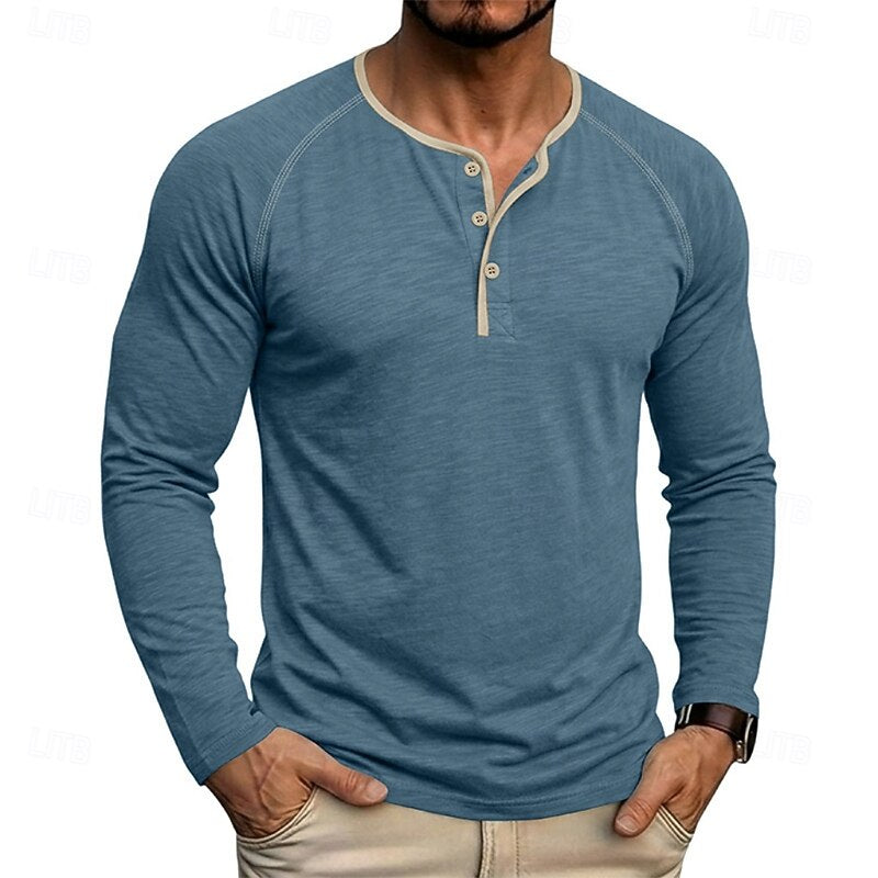 Henley Shirt Mens Classic Button Long Sleeve Cotton Everyday Fit