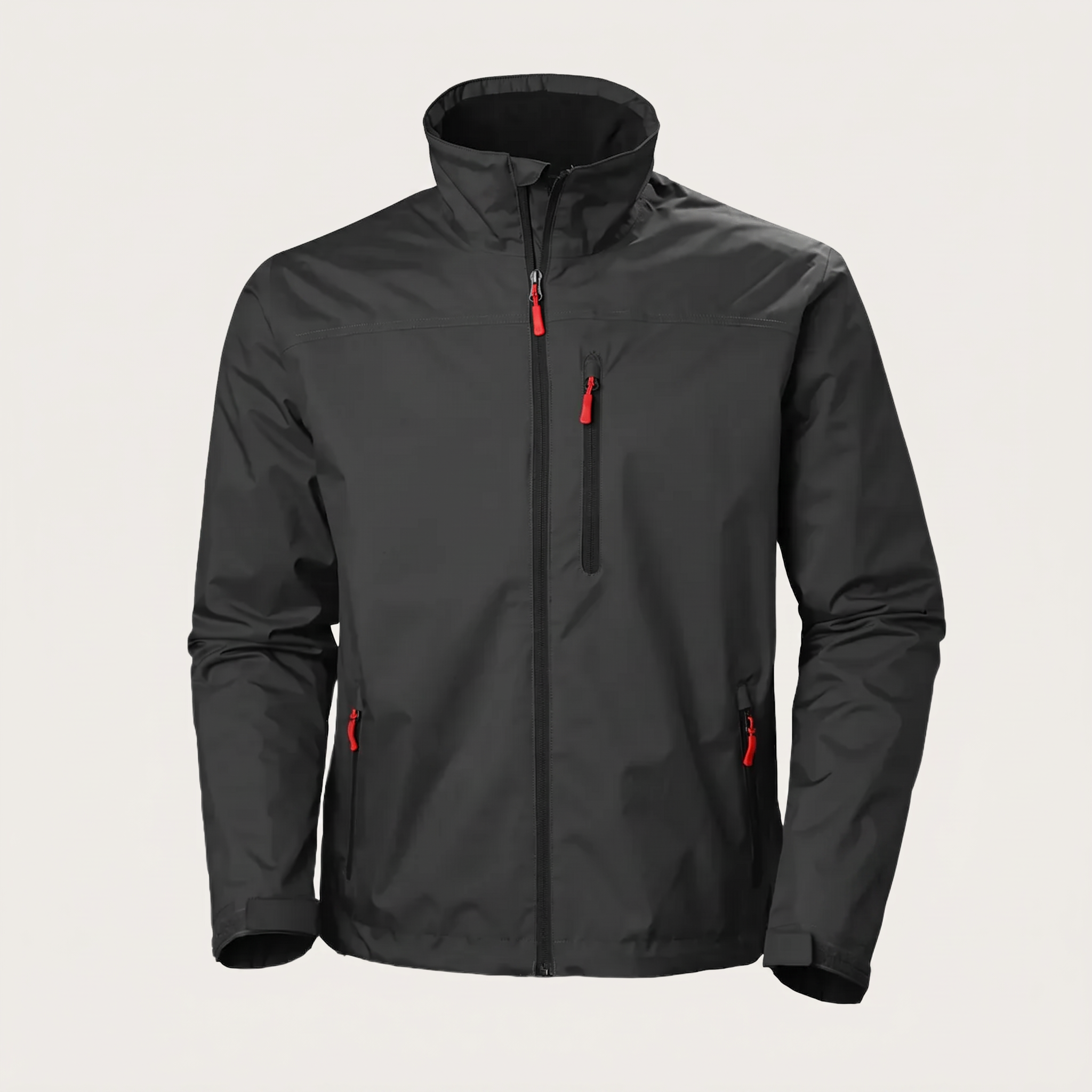 Fall Hooded Rain Jacket with Adjustable Cuffs for Men in Black