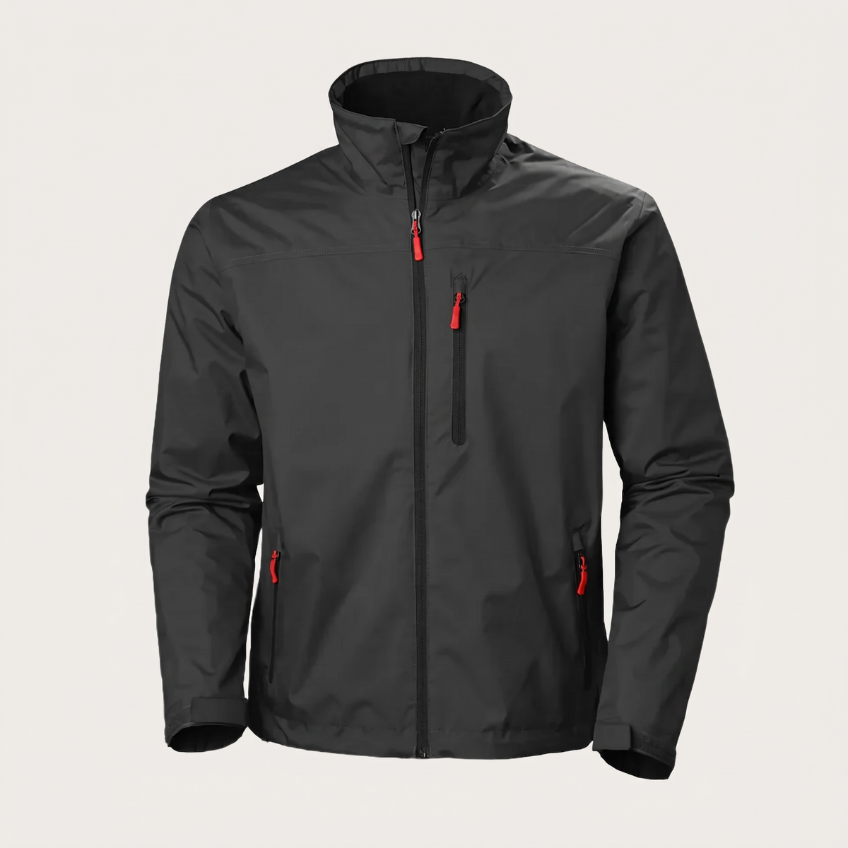 Fall Hooded Rain Jacket with Adjustable Cuffs for Men in Black