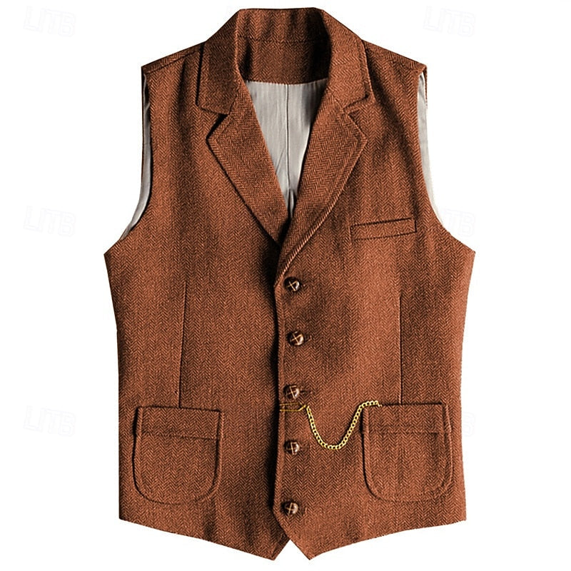 Suit Vest Mens Herringbone Tailored V Neck Button Front Formal