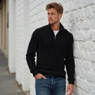 Fall Cable Knit Stand Collar Quarter Zip Sweater for Men