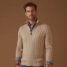 Fall Cable Knit Stand Collar Quarter Zip Sweater for Men