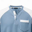 Henley Shirt Mens Colour Block Long Sleeve Button Placket Contrast