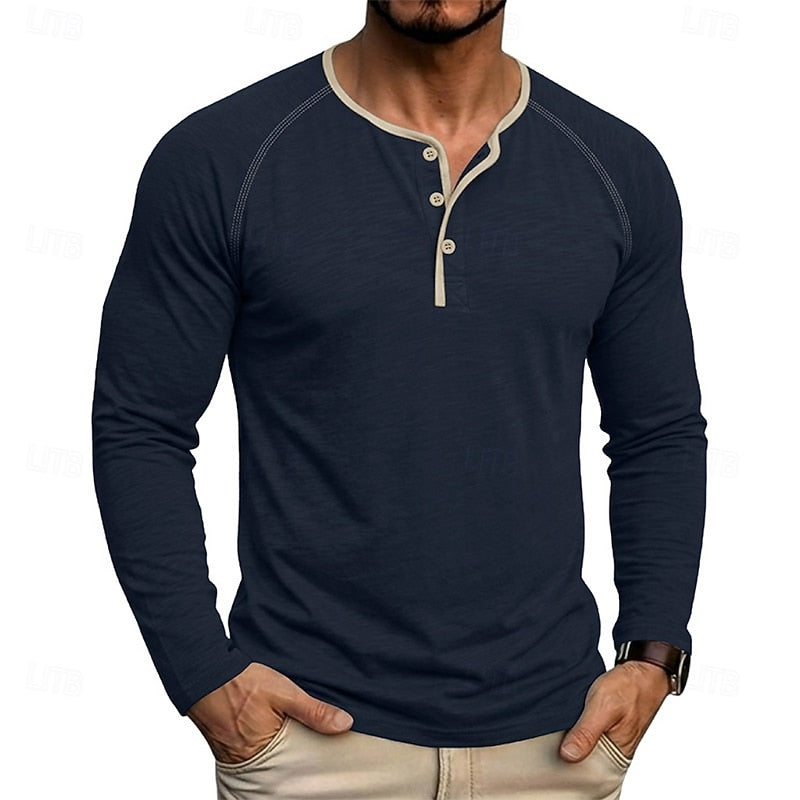 Henley Shirt Mens Classic Button Long Sleeve Cotton Everyday Fit