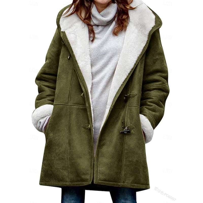 Winter Coat Womens Hooded Relaxed Warm Lined Longline Zip Front