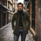 Fall Corduroy Stand Collar Button Front Short Coat for Men