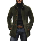 Fall Corduroy Stand Collar Button Front Short Coat for Men in Army Green