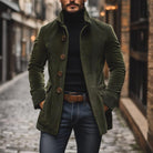 Fall Corduroy Stand Collar Button Front Short Coat for Men