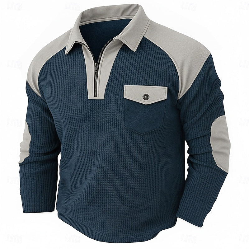 Knit Sweater Mens Quarter Zip Textured Pullover Structured Warm