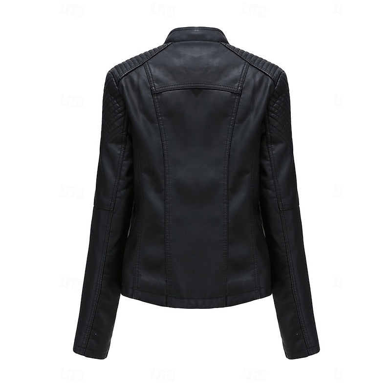 Leather Jacket Womens Faux Biker Tailored Zip Front Fitted Moto