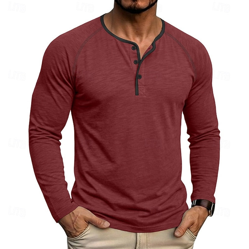 Henley Shirt Mens Classic Button Long Sleeve Cotton Everyday Fit