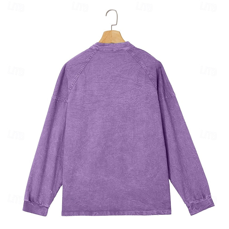 Henley Shirt Mens Washed Cotton Long Sleeve Relaxed Lived In Feel