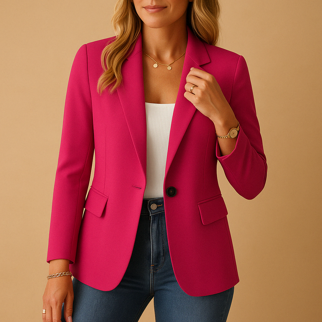 Fall Tailored One Button Notch Lapel Blazer for Women in Pink