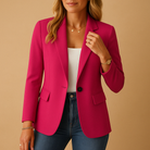 Fall Tailored One Button Notch Lapel Blazer for Women in Pink