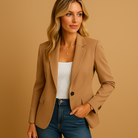Fall Tailored One Button Notch Lapel Blazer for Women in Brown