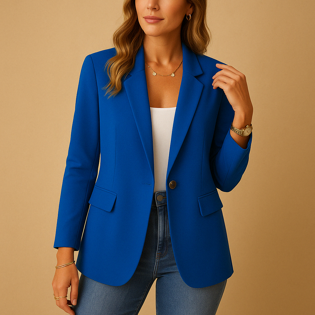 Fall Tailored One Button Notch Lapel Blazer for Women in Blue