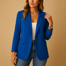 Fall Tailored One Button Notch Lapel Blazer for Women in Blue