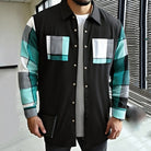 Shirt Jacket Mens Patchwork Panel Button Front Overshirt Layering