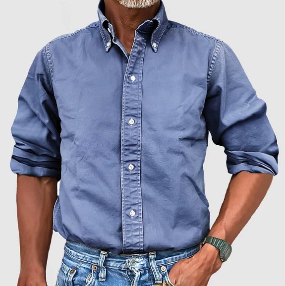 Structured collar classic button down shirt in blue