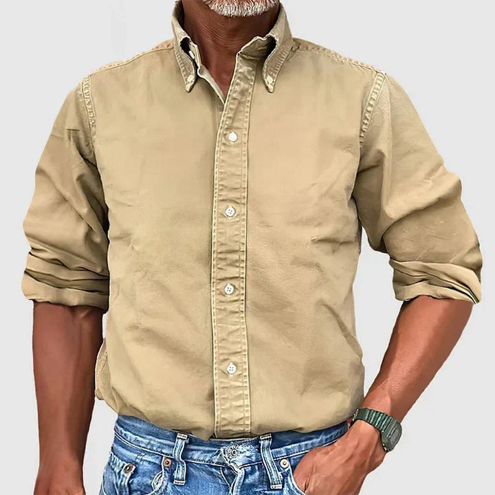 Structured collar classic button down shirt in khaki