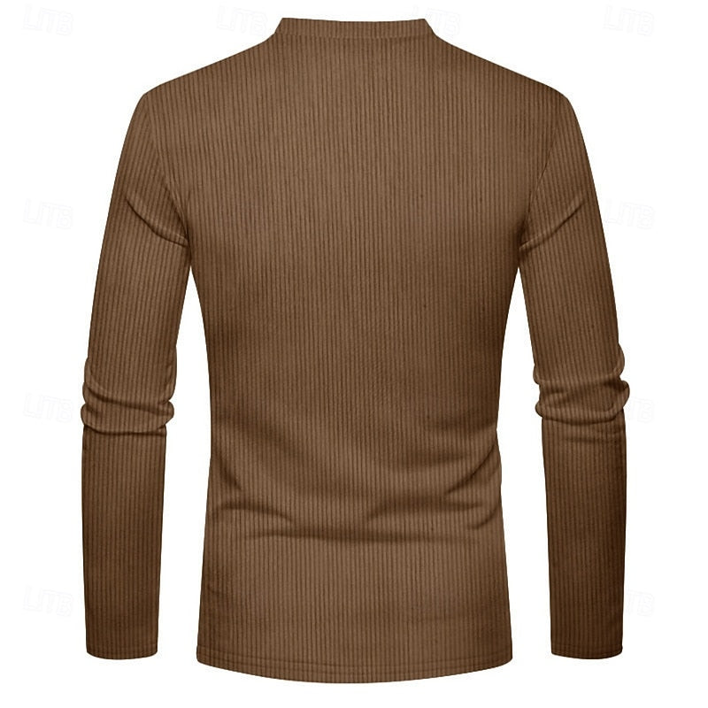Henley Shirt Mens Ribbed Knit Long Sleeve Button Placket Fitted