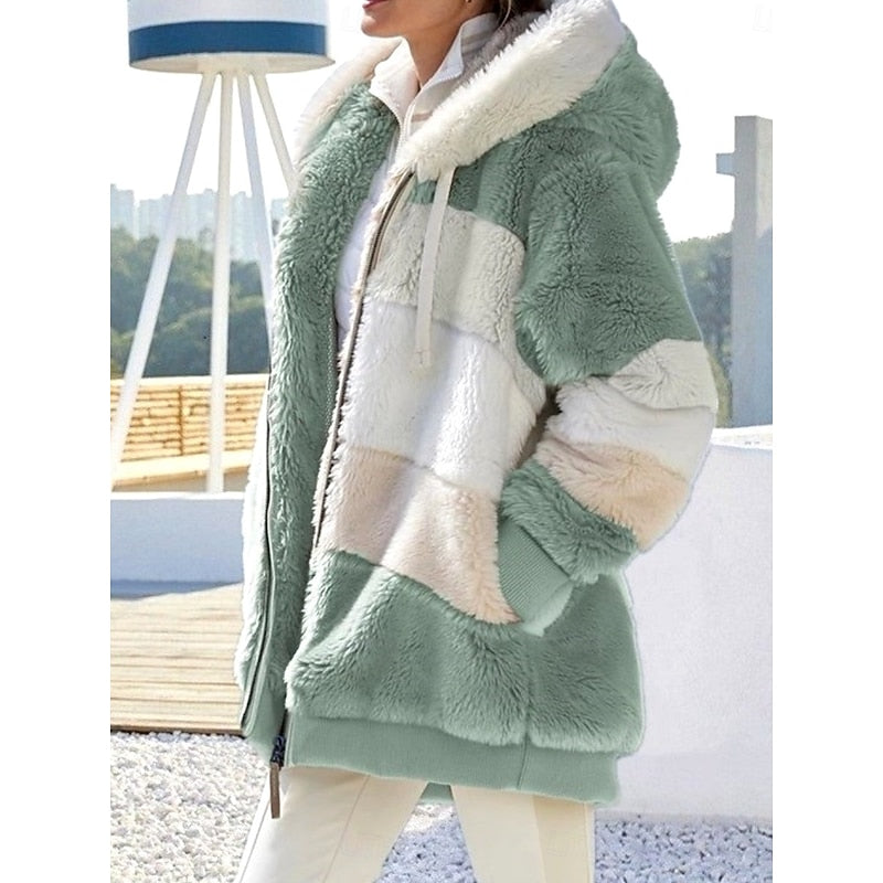 Fleece Jacket Womens Hooded Zip Up Soft Cozy Relaxed Fit Warm