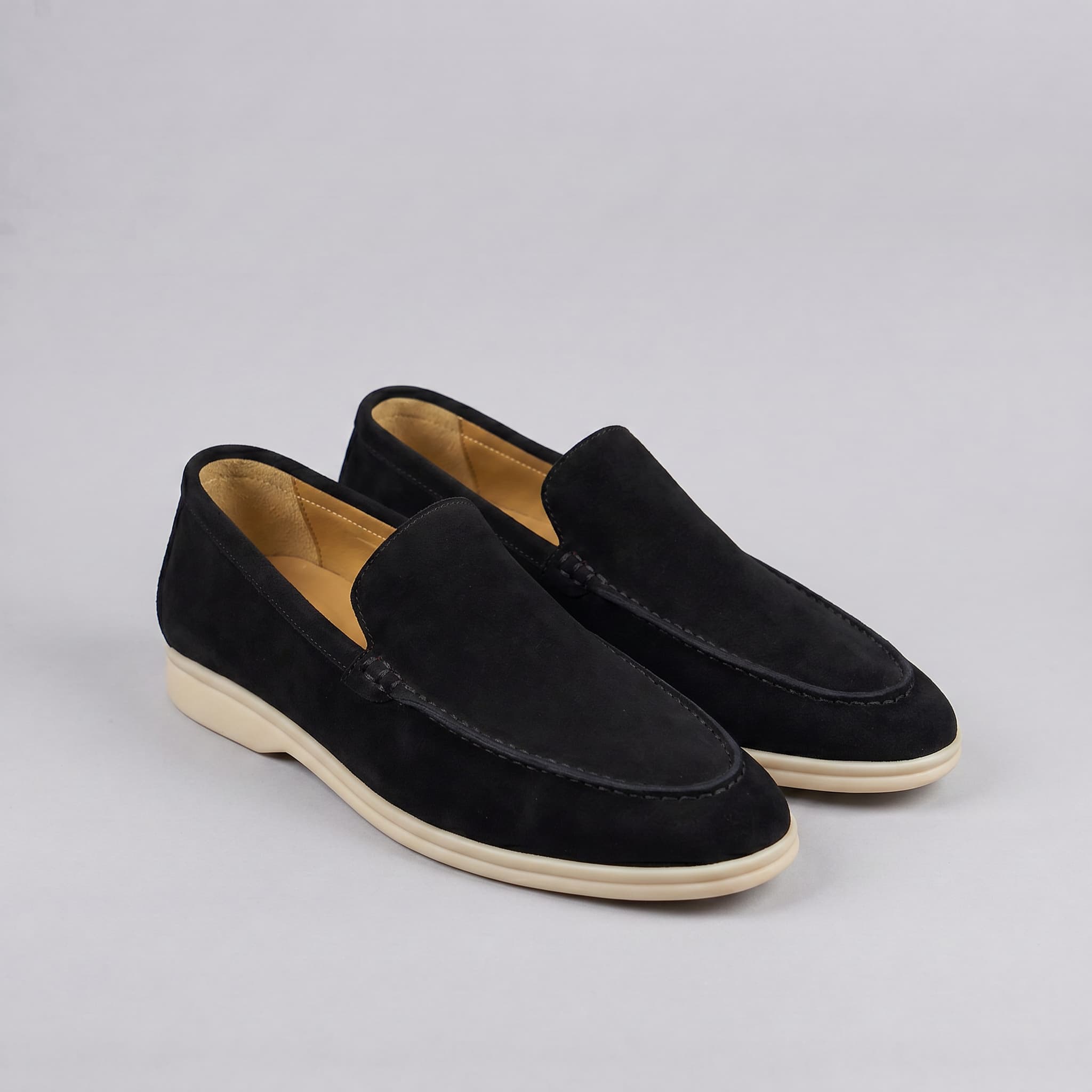 Sheepskin suede loafer with white rubber sole, view 37