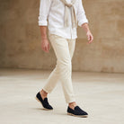 Sheepskin suede loafer with white rubber sole, view 38