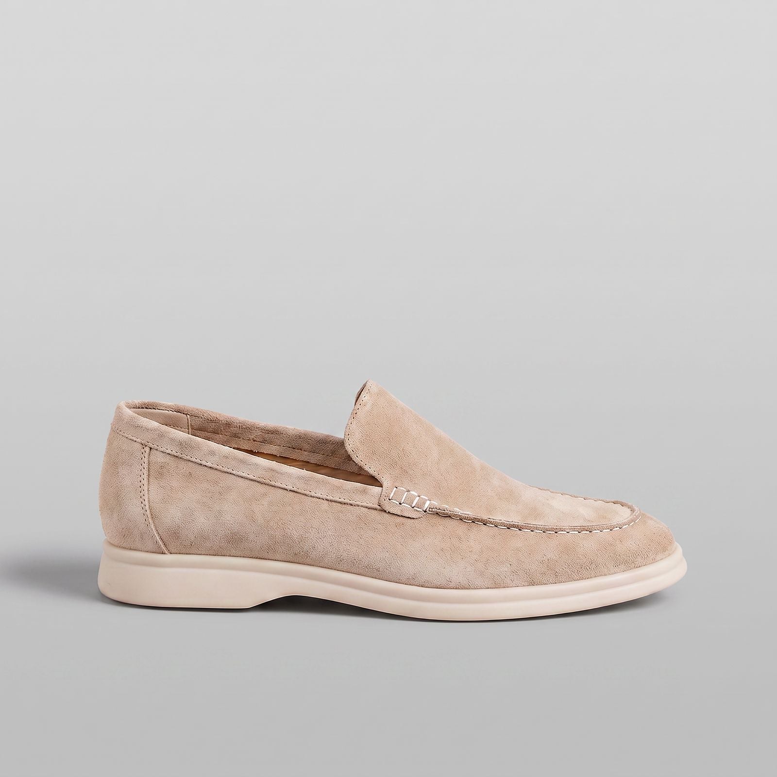 Sheepskin suede loafer with white rubber sole, view 3