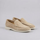 Sheepskin suede loafer with white rubber sole, view 4